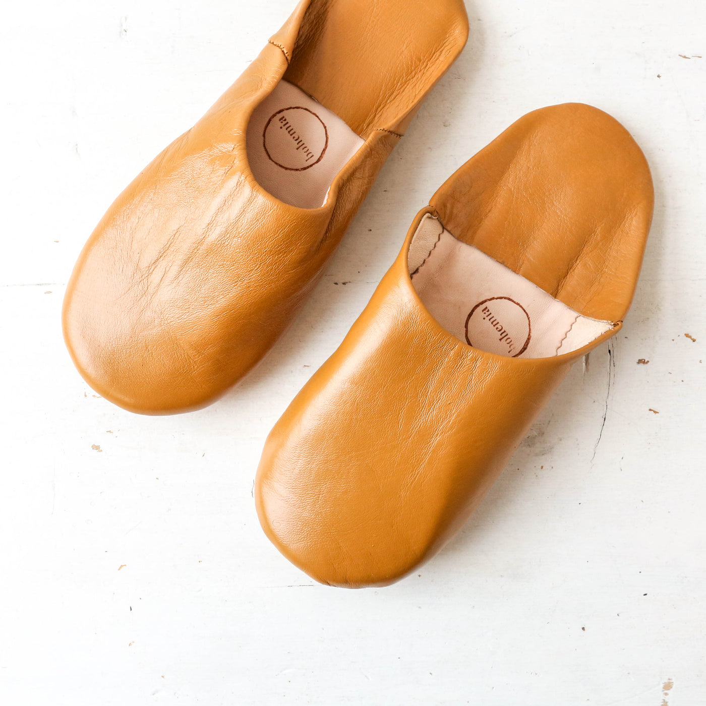 Moroccan Leather Babouche Slippers - Ochre