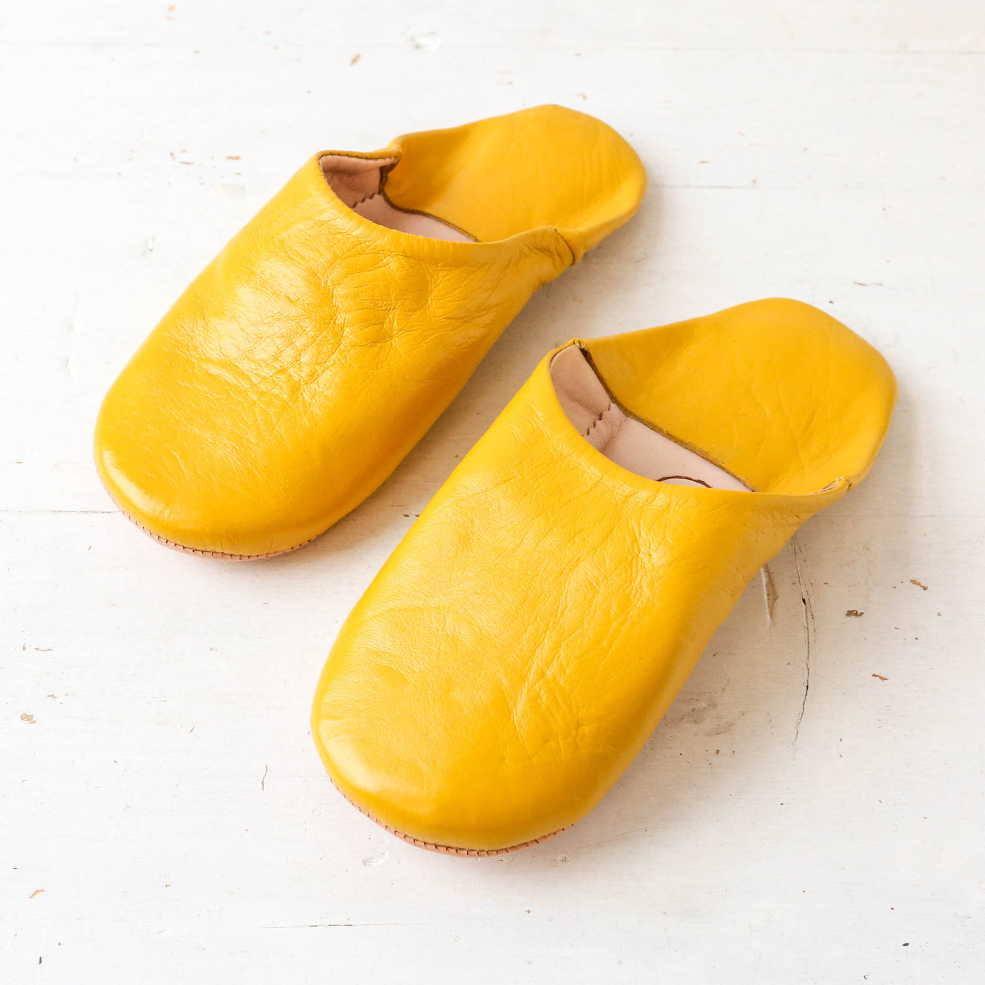 Moroccan Leather Babouche Slippers - Mustard