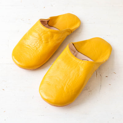 Moroccan Leather Babouche Slippers - Mustard