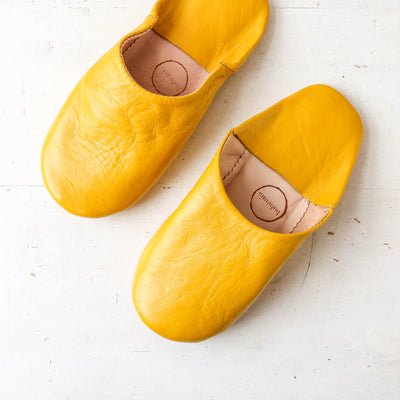 Moroccan Leather Babouche Slippers - Mustard