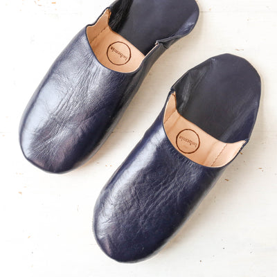 Men's Moroccan Leather Babouche Slippers - Indigo