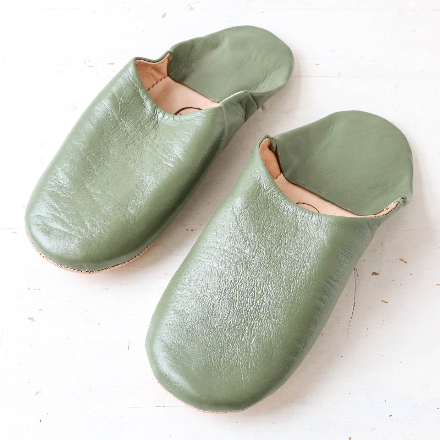 Men's Moroccan Leather Babouche Slippers - Olive