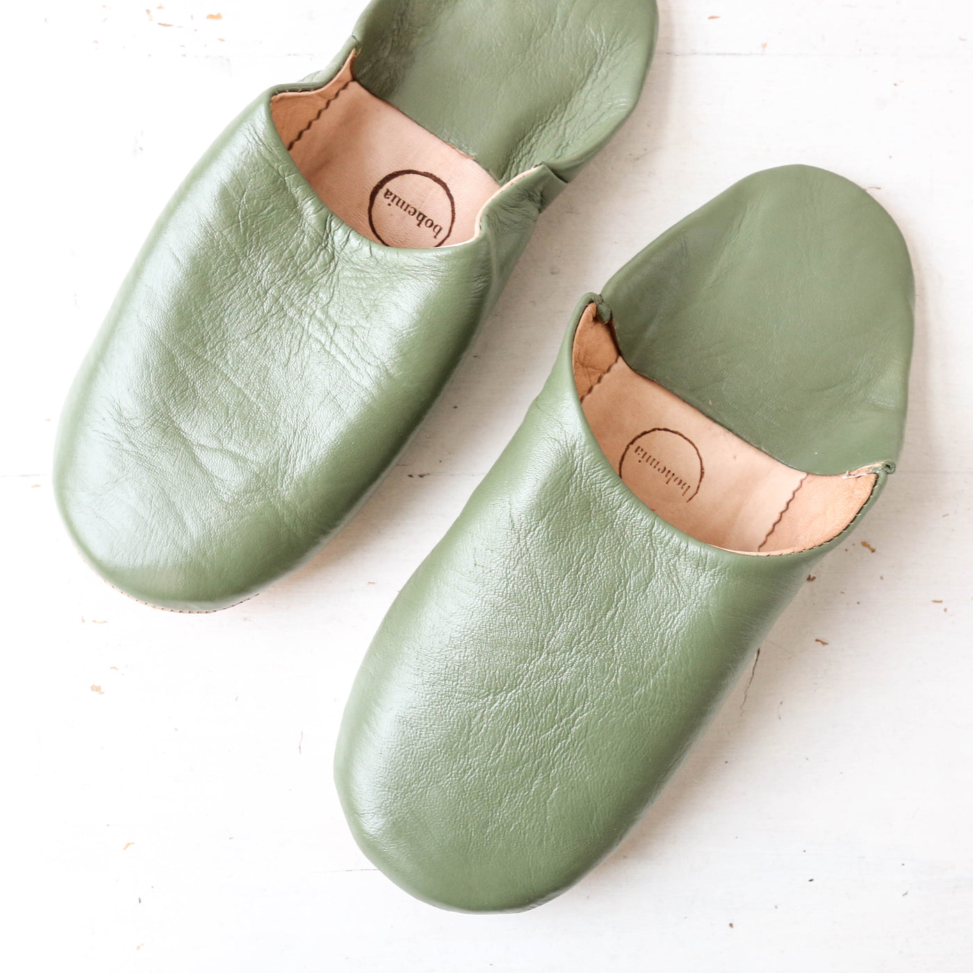 Men's Moroccan Leather Babouche Slippers - Olive