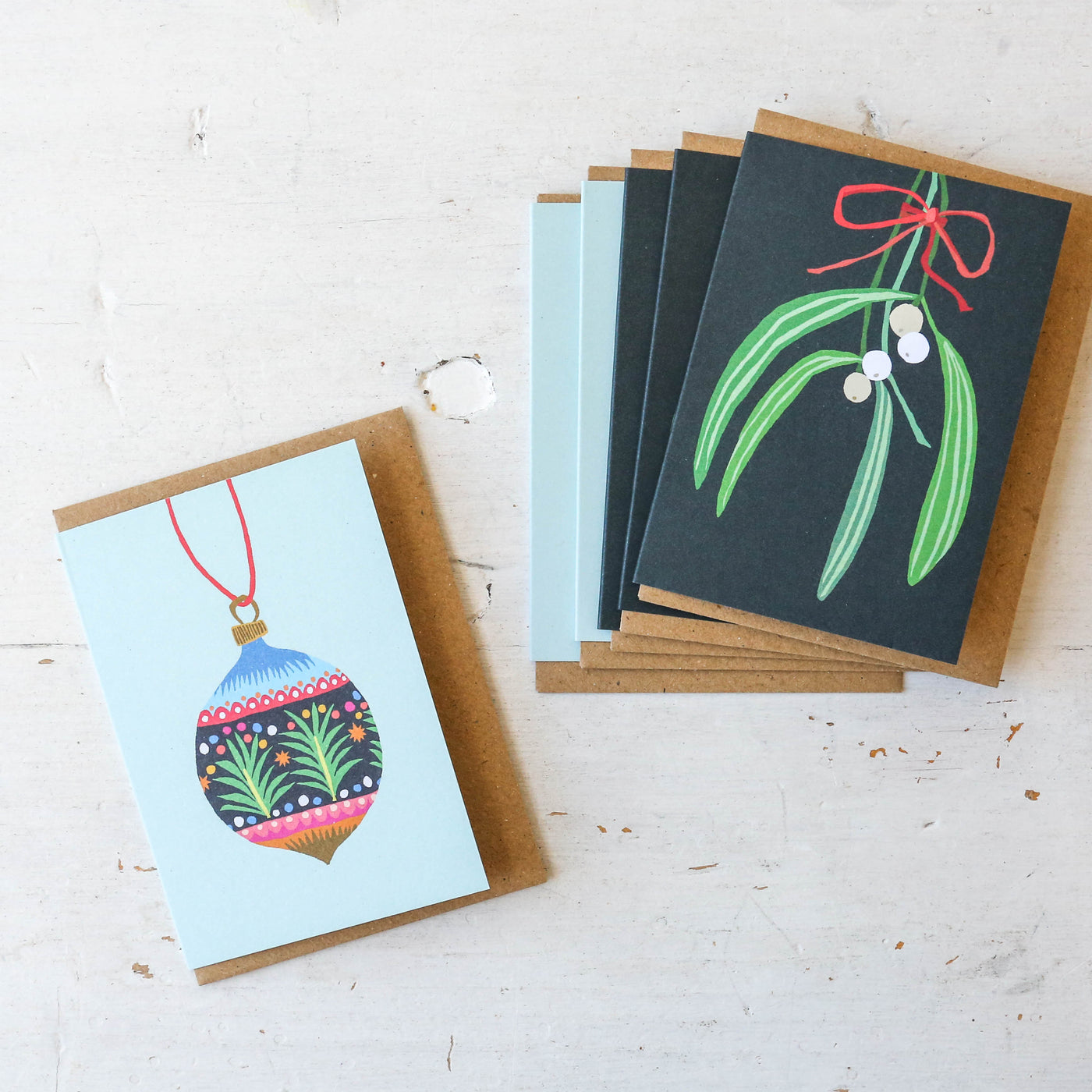 Festive Bauble & Mistletoe Mini Card Pack by Brie Harrison