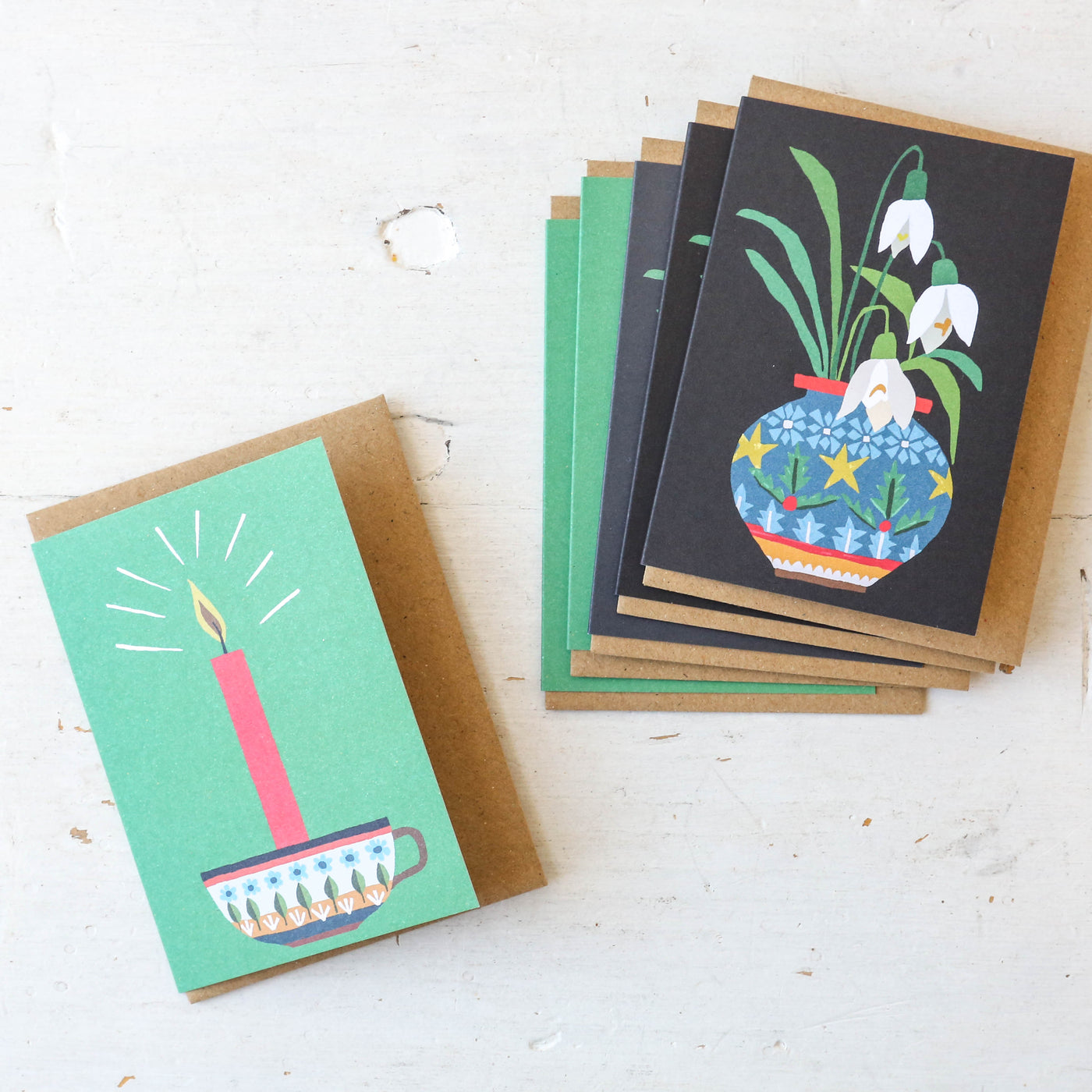 Festive Candle & Snowdrops Mini Card Pack by Brie Harrison