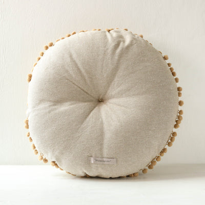 Round Woven Cotton Cushion - Natural Patterned