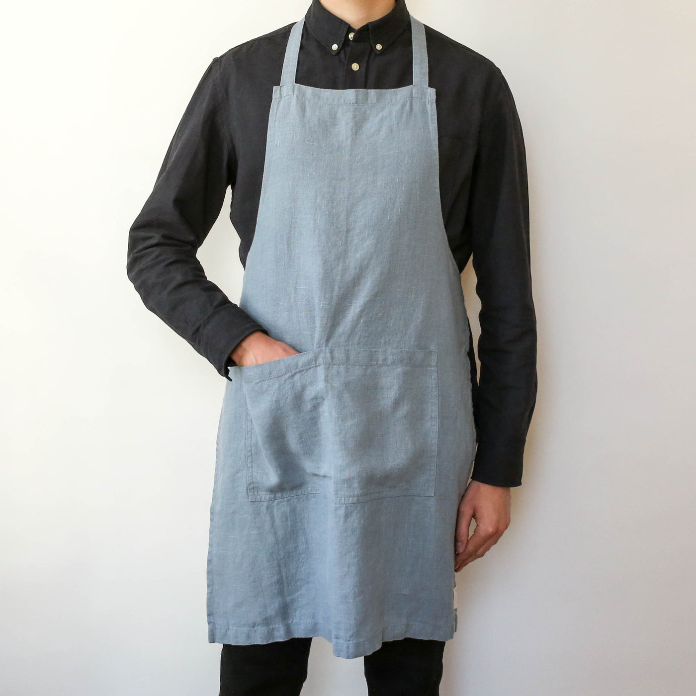 Washed Linen Classic Apron - Blue Fog