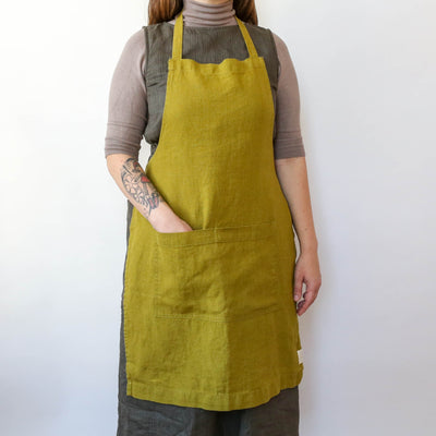 Washed Linen Classic Apron - Moss Green