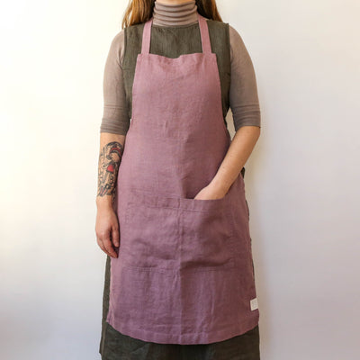 Washed Linen Classic Apron - Ashes of Roses