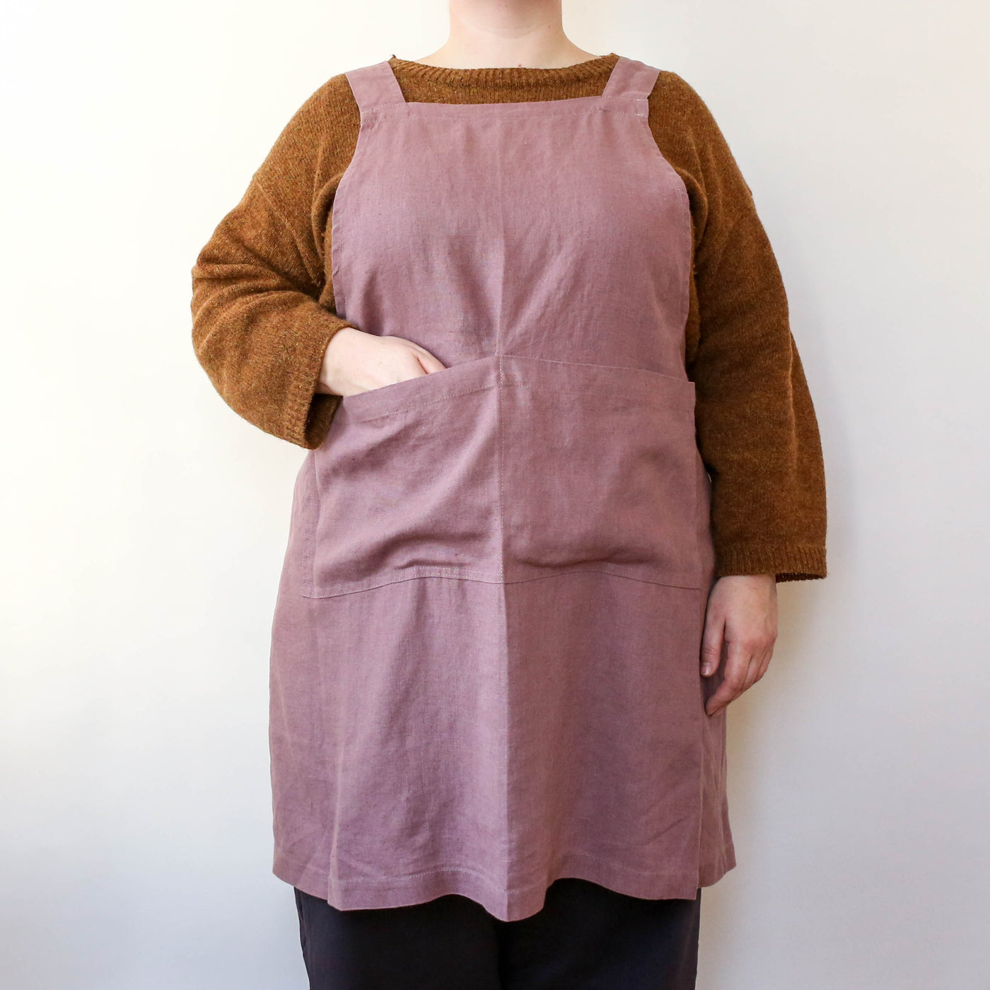 Washed Linen Japanese Style Crossback Apron - Ashes of Roses