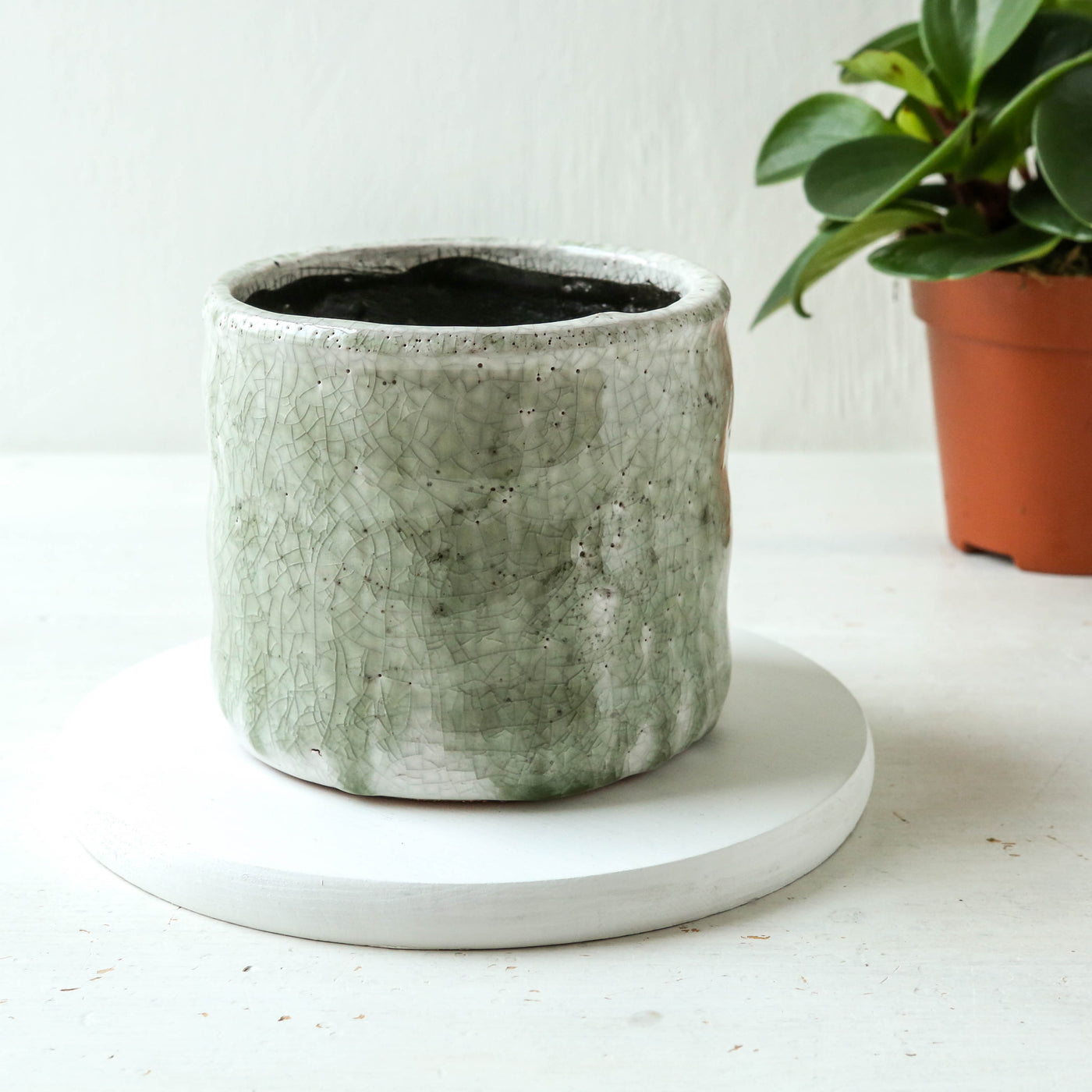 Crackle Finish Plant Pot - Light Green