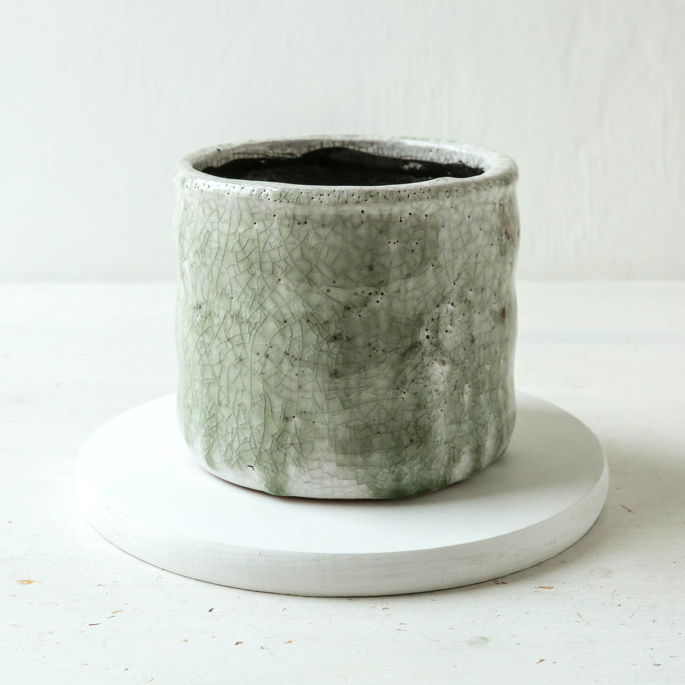 Crackle Finish Plant Pot - Light Green