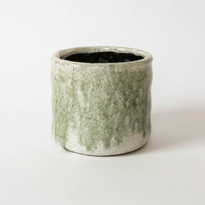 Crackle Finish Plant Pot - Light Green