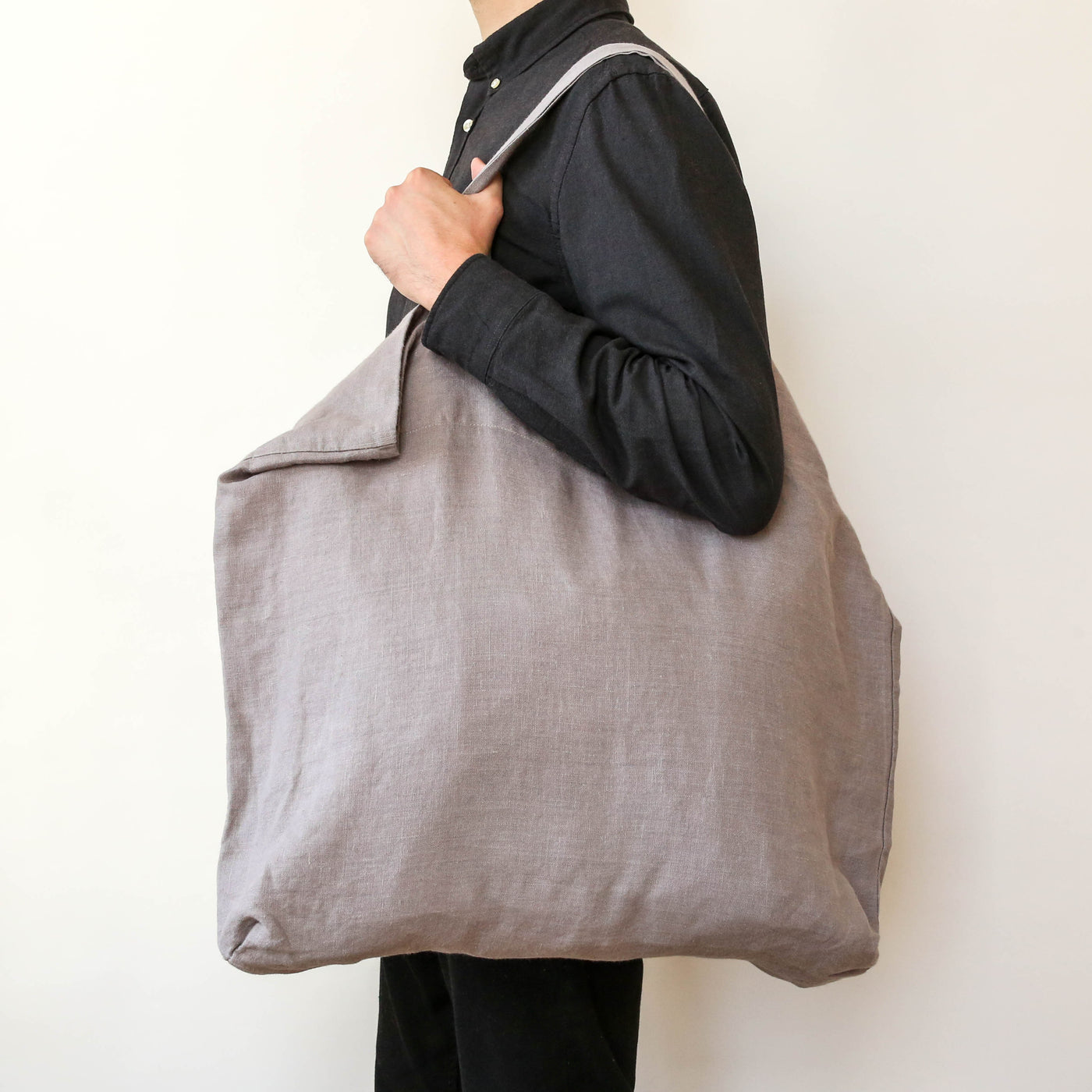 Washed Linen Shoulder Bag - Ash