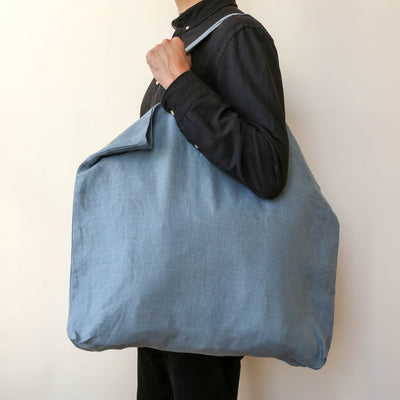 Washed Linen Shoulder Bag - Blue Fog