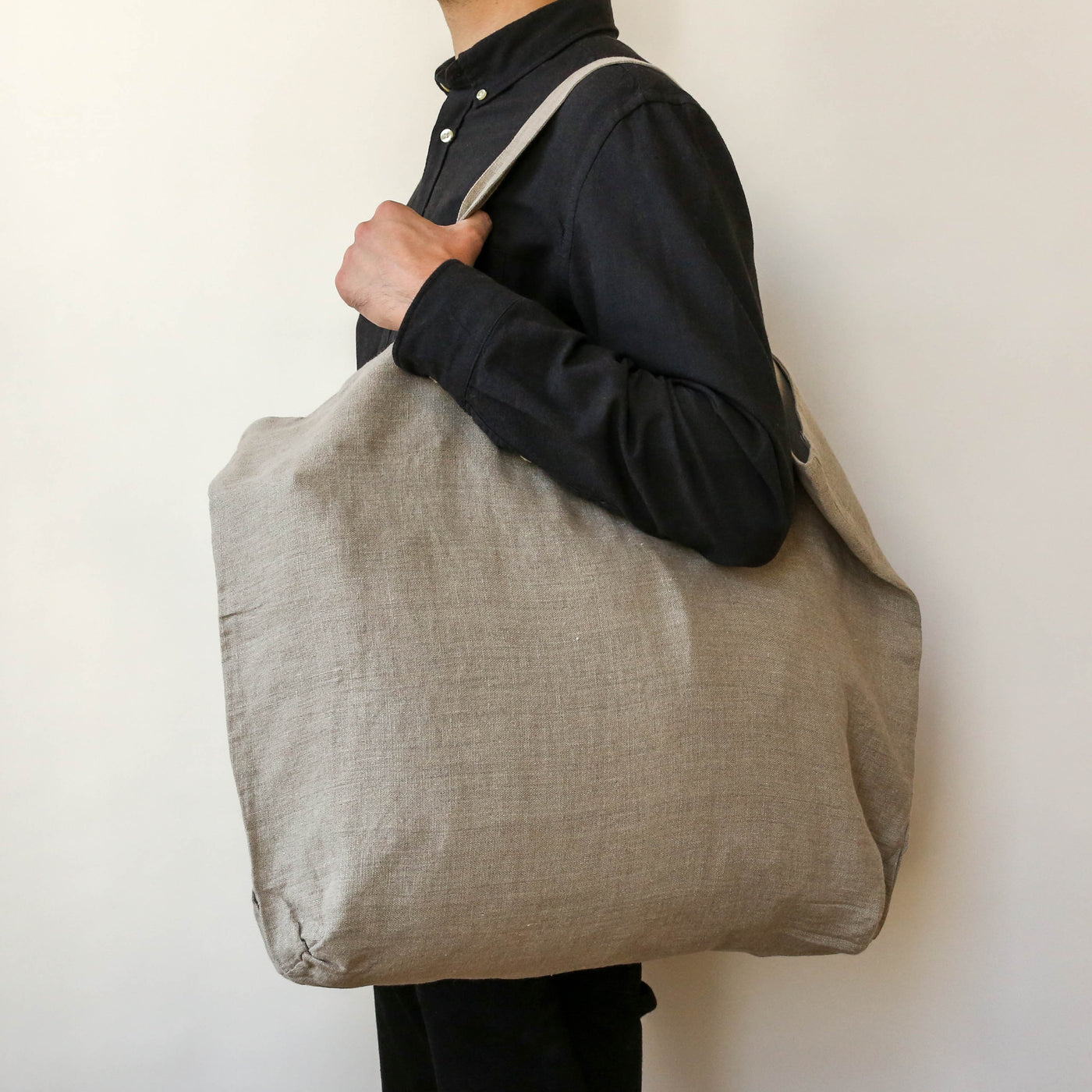 Washed Linen Shoulder Bag - Natural