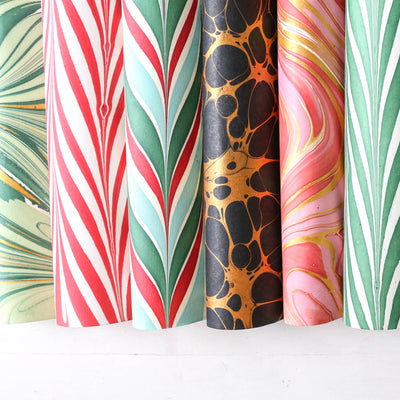 Hand Marbled Wrap - Candy Stripes Green