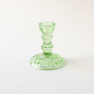 Short Pressed Glass Candle Holder - Spring Green