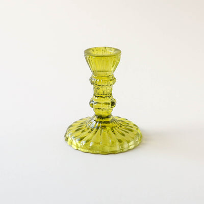 Short Pressed Glass Candle Holder - Moss