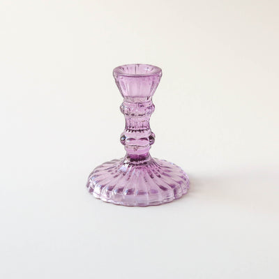 Short Pressed Glass Candle Holder - Heather