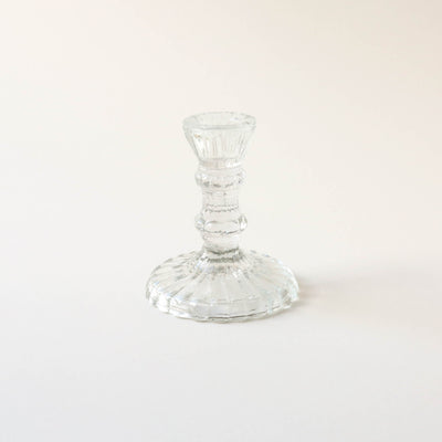 Short Pressed Glass Candle Holder - Clear