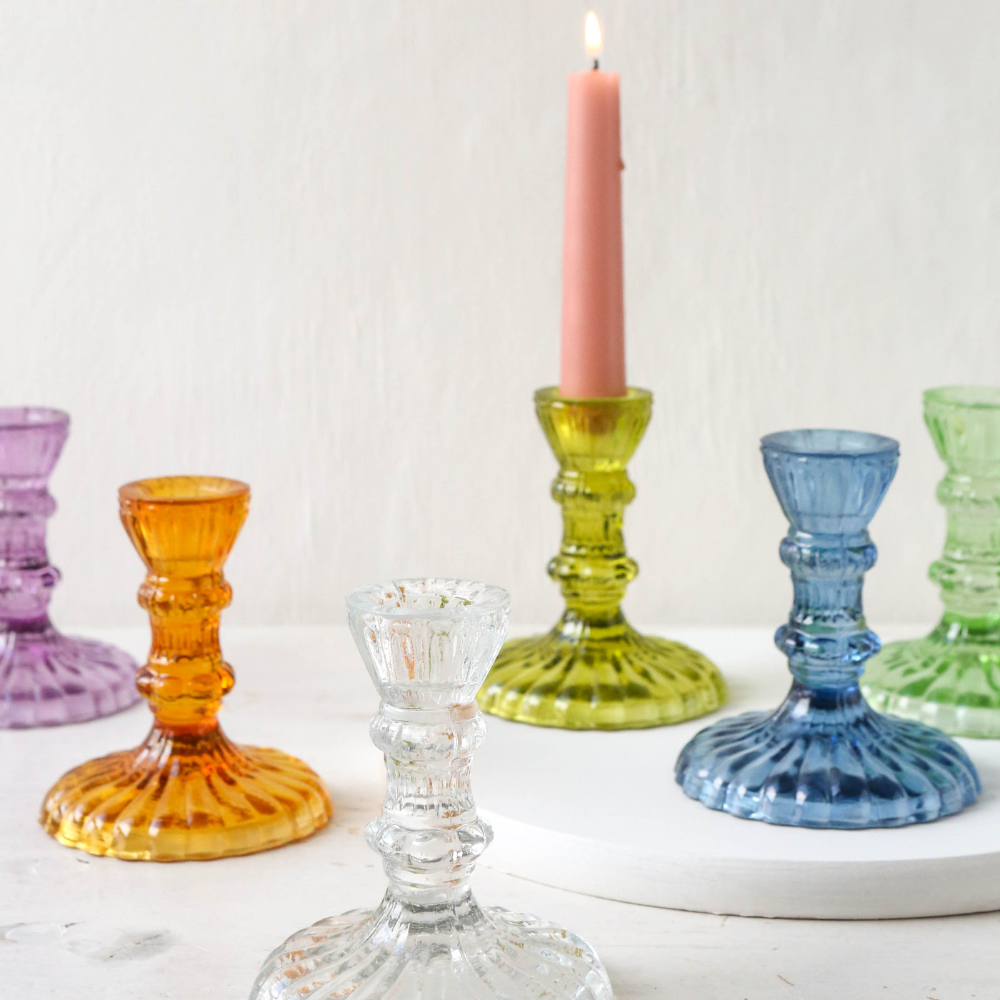 Short Pressed Glass Candle Holder - Ink