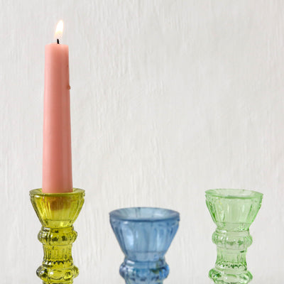 Short Pressed Glass Candle Holder - Amber
