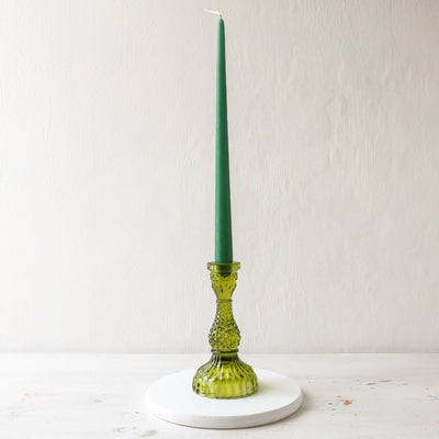 Tall Pressed Glass Candle Holder - Spring Green