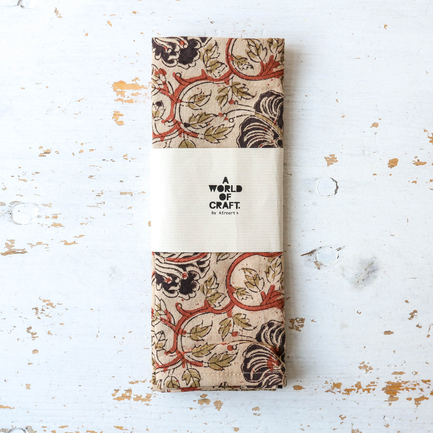 Cotton Napkin Pair - Beige Poppy & Black