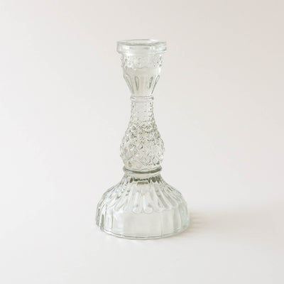 Tall Pressed Glass Candle Holder - Clear