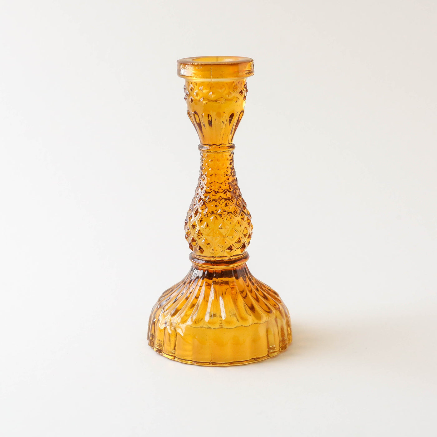 Tall Pressed Glass Candle Holder - Amber