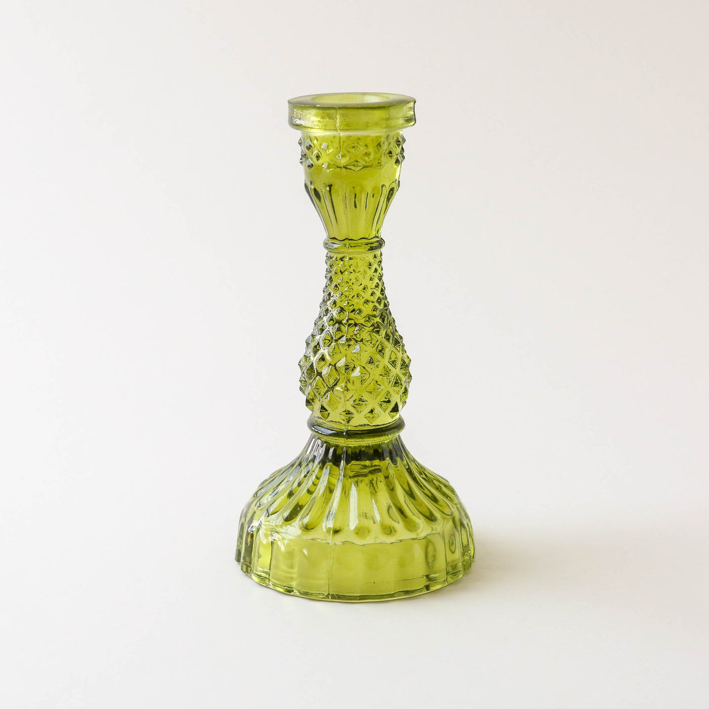Tall Pressed Glass Candle Holder - Moss