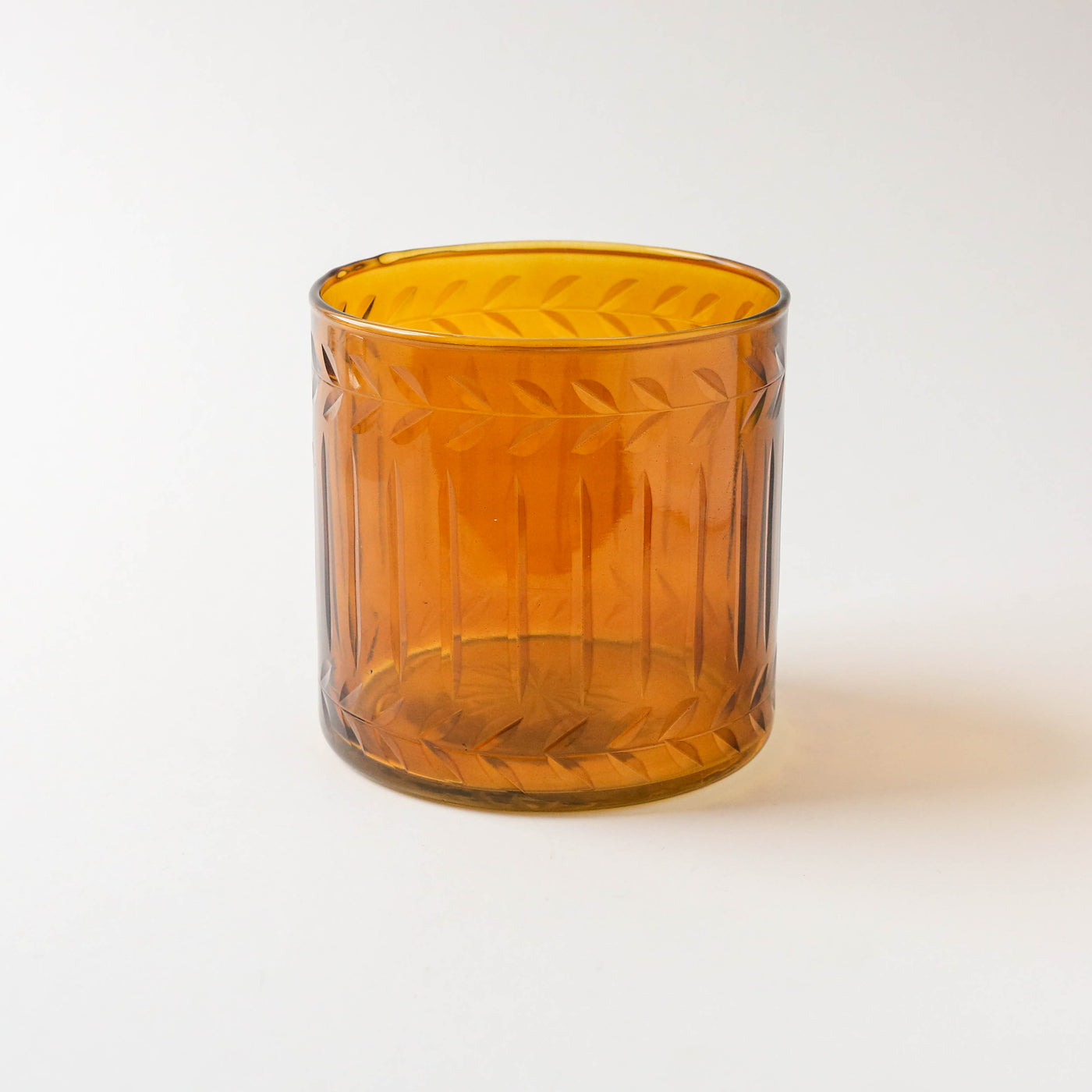 Etched Glass Hurricane Candle Holder - Amber