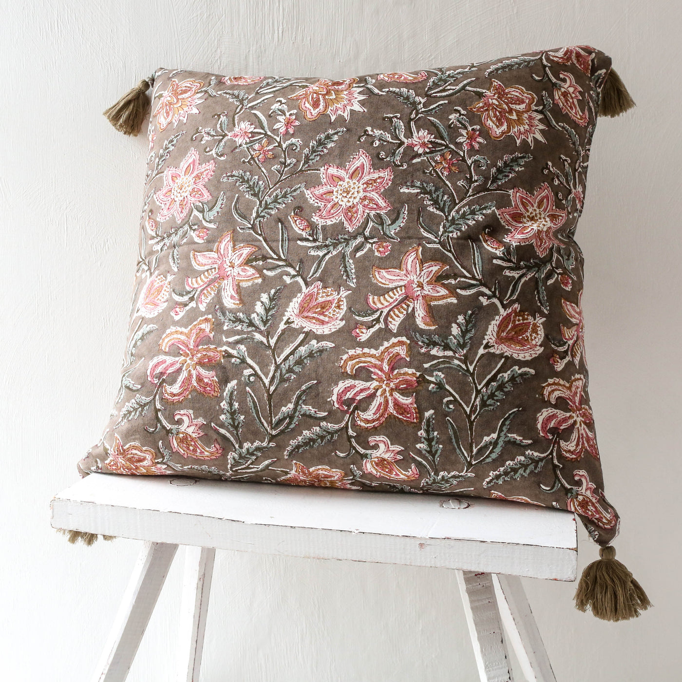SALE Monsoon Block Printed Cushion Cover - Ash 50cm