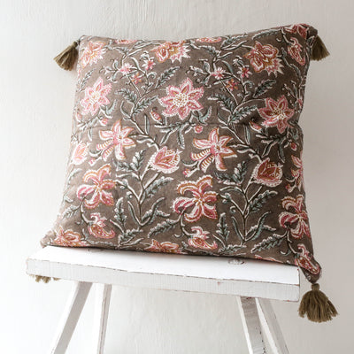 SALE Monsoon Block Printed Cushion Cover - Ash 50cm
