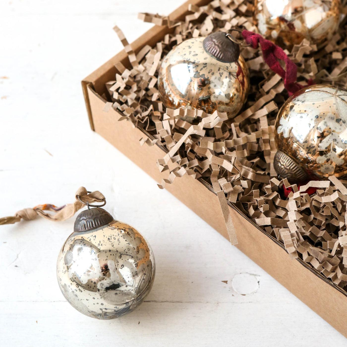 6cm Antique Gold Recycled Glass Bauble