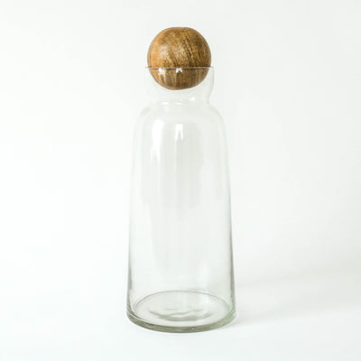 Recycled Glass and Mango Wood Decanter - Tall