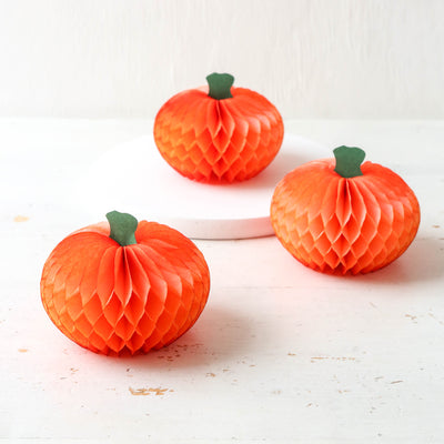 3 Honeycomb Halloween Pumpkins - 10cm