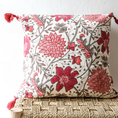 SALE Sitapur Block Printed Cushion Cover - Cerise 50cm