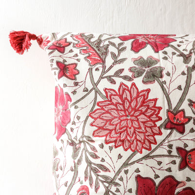 SALE Sitapur Block Printed Cushion Cover - Cerise 50cm