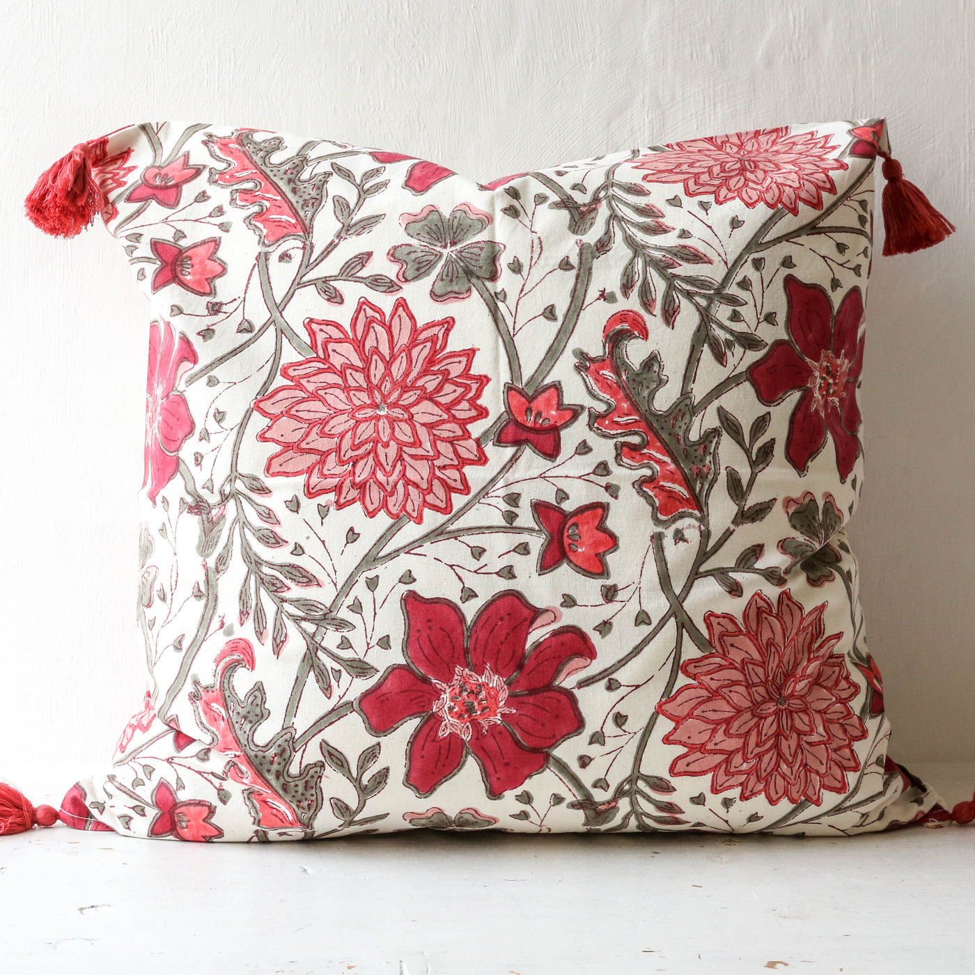 SALE Sitapur Block Printed Cushion Cover - Cerise 50cm