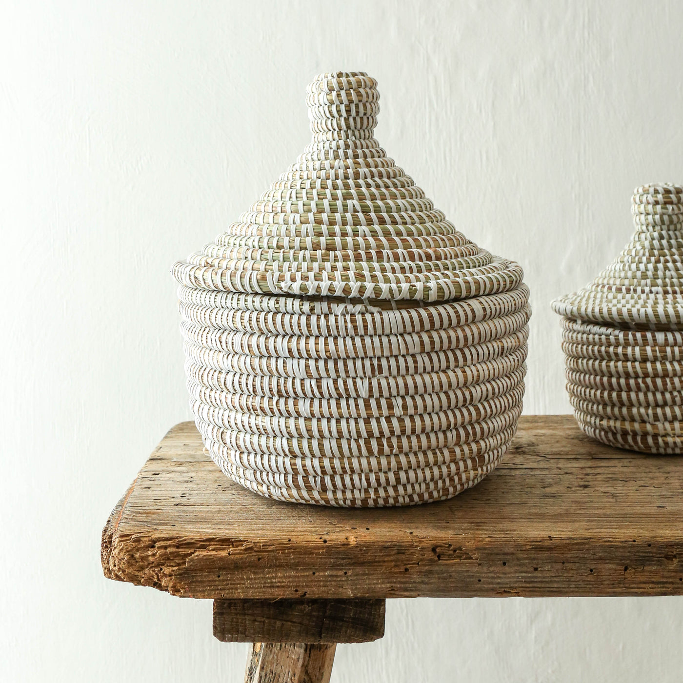 Sene Lidded Basket - Medium White