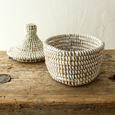 Sene Lidded Basket - Small White