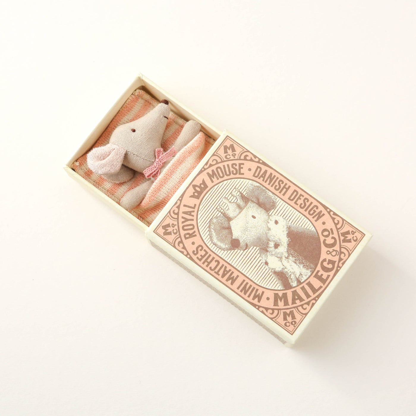 Sleepy / Wakey Baby Mouse Toy in Matchbox - Pink