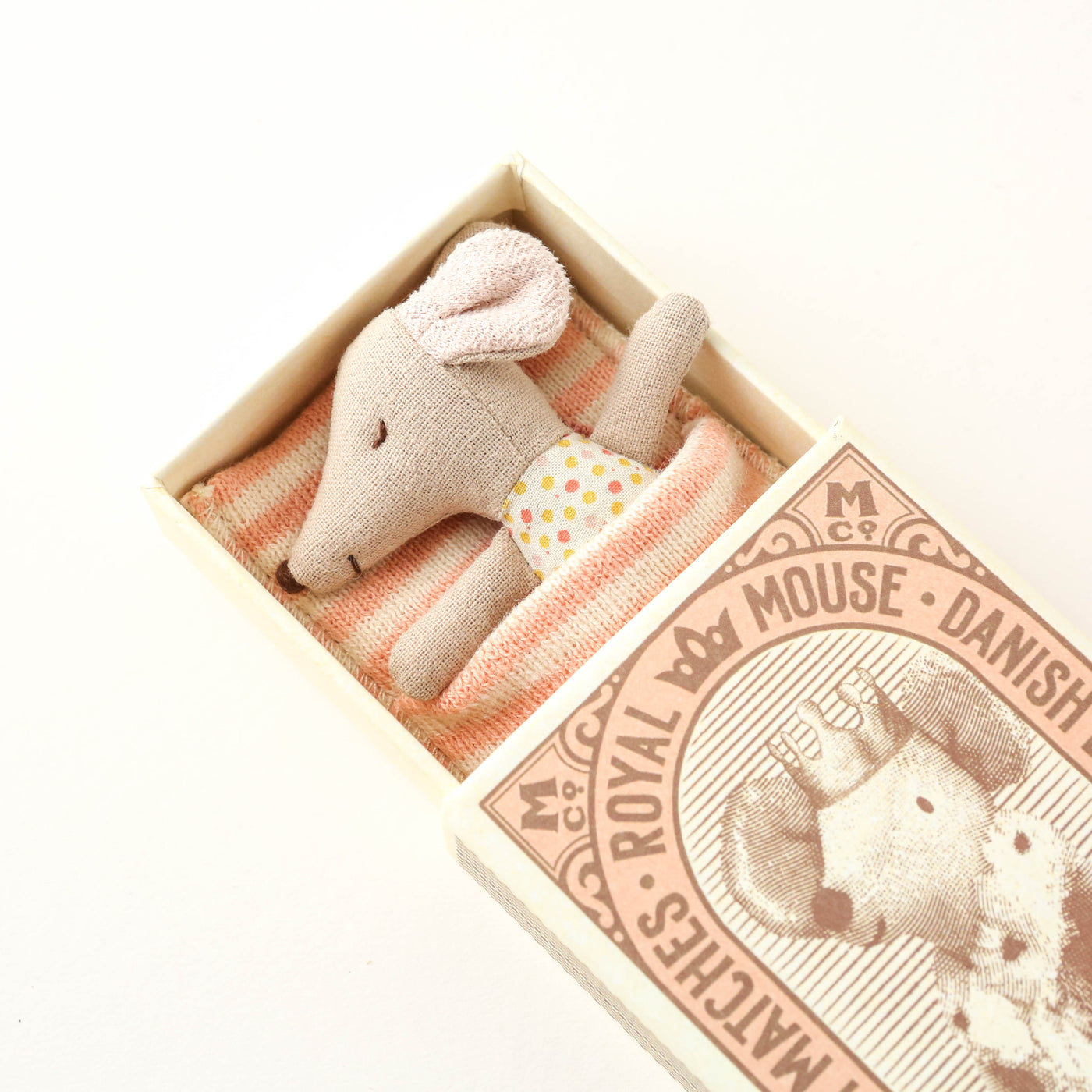 Sleepy / Wakey Baby Mouse Toy in Matchbox - Pink