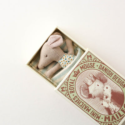 Sleepy / Wakey Baby Mouse Toy in Matchbox - Blue