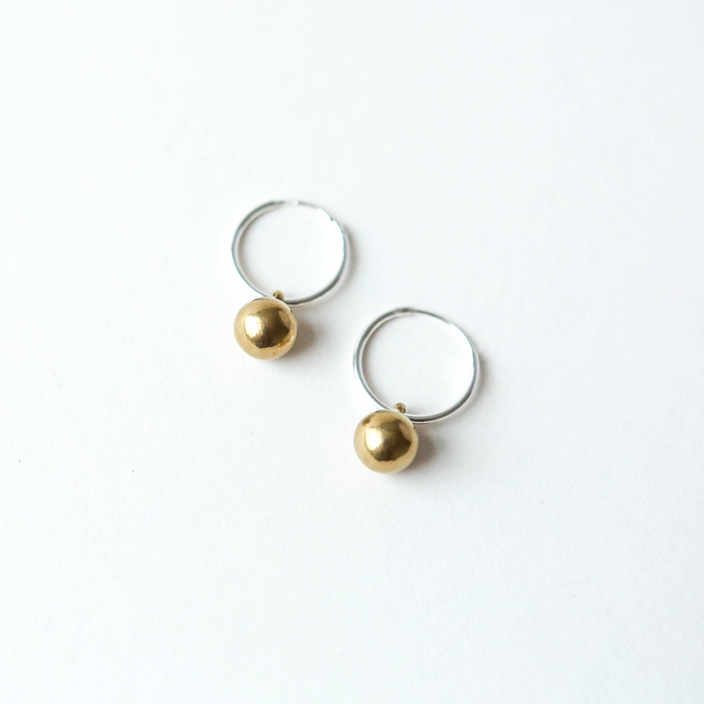 'Emily' Bobble Brass & Silver Hoop Earrings