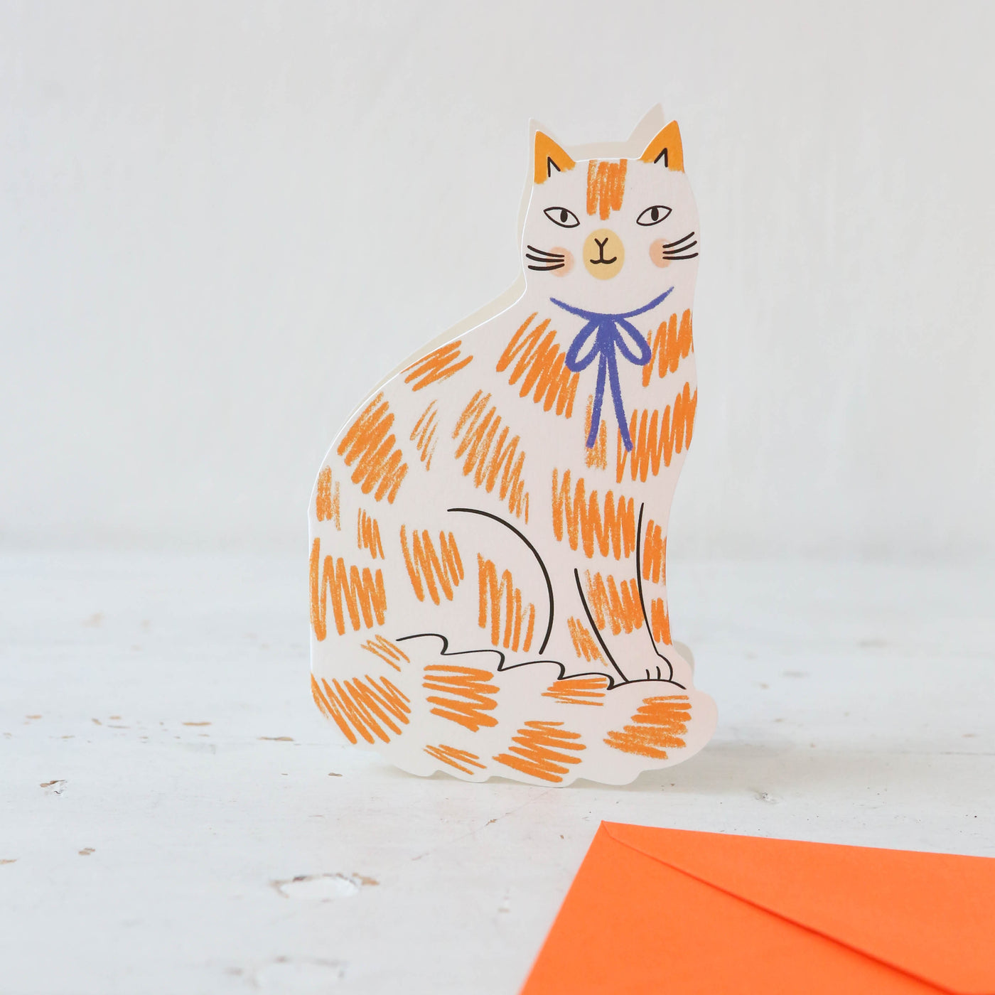 Sitting Kitty Card - Ginger and White