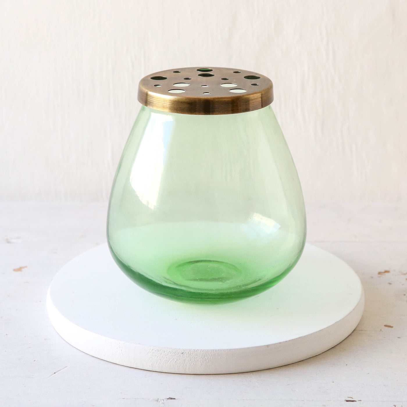 Glass Lidded Stem Vase - Green