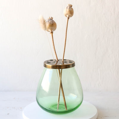 Glass Lidded Stem Vase - Green